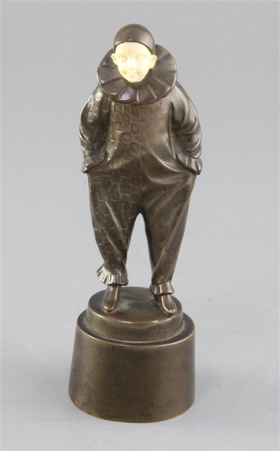 Peter Tereszczuk (1875-1963). A bronze and ivory figure of Pierrot, height 6.75in.